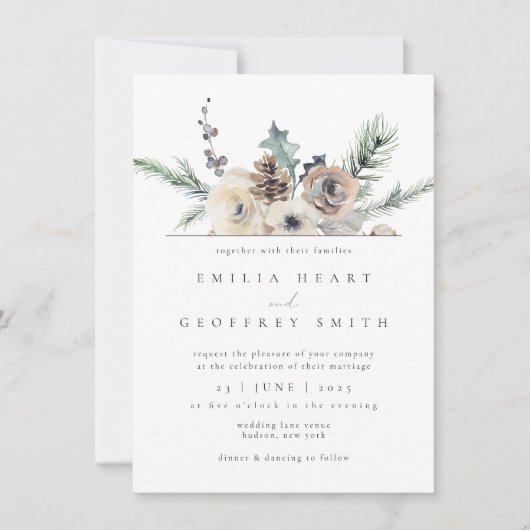 Eenvoudige Winter Tuin Woodland Bloemen bruiloft Kaart (Voorkant)