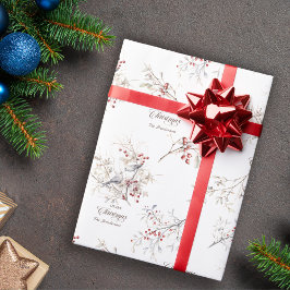 Eenvoudige Winter Vogels Rode Bessen Kerstmis Cadeaupapier