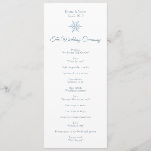 Eenvoudige Winter Zilveren Blauwe Sneeuwvlok Kerst Programmakaart (Achterkant)