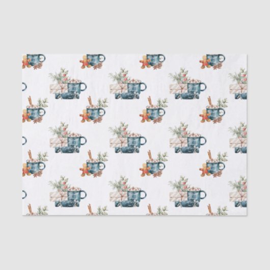 Eenvoudige winterblauwe esthetische Waterverf Kers Tissuepapier (Voorkant)