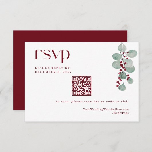 Eenvoudige winterfeestdag in Burgundy Weddenschap  RSVP Kaartje (Voorkant / Achterkant)