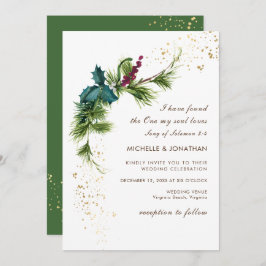 Eenvoudige wintergroen Modern Christelijk bruiloft Kaart