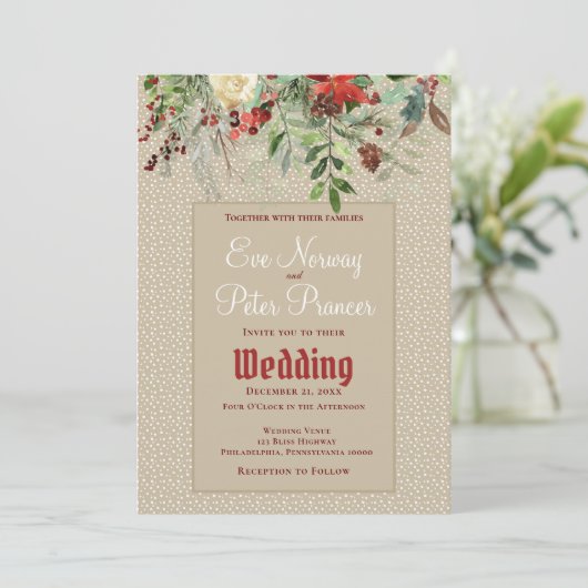 Eenvoudige winterhuwelijk met Kerstgroen Aankondiging (Staand voorkant)
