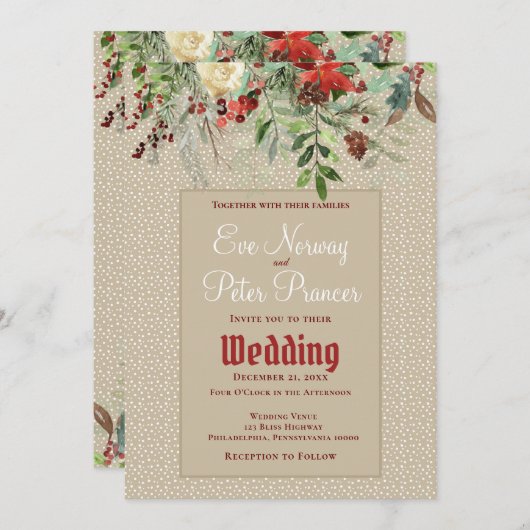 Eenvoudige winterhuwelijk met Kerstgroen Aankondiging (Voorkant / Achterkant)
