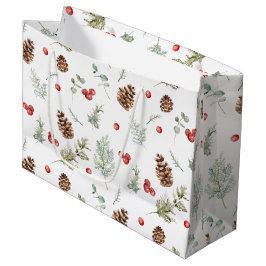 Eenvoudige winterpine Berry Waterverf Kerstmis Groot Cadeauzakje
