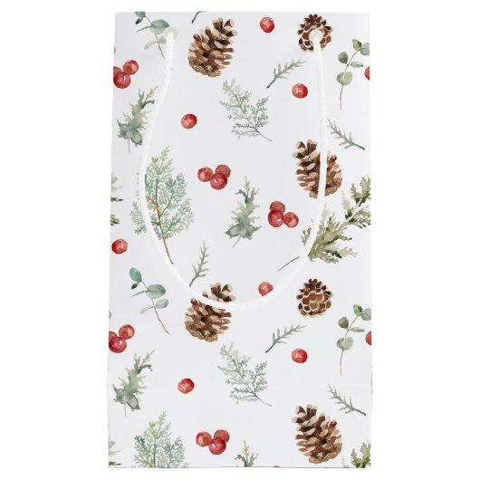 Eenvoudige winterpine Berry Waterverf Kerstmis Klein Cadeauzakje (Voorkant)