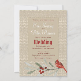 Eenvoudige wintertrouw met kardinaal en groen aankondiging