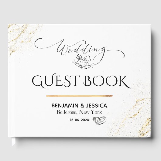Eenvoudige wit en goud minimalistische bruiloft gastenboek (Voorkant)