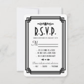 Eenvoudige Wit en Zwart Art Deco Bruiloft RSVP Kaa (Voorkant)