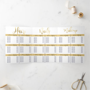 Eenvoudige Wit Goud Logo Salon Spa prijslijst Drieluik Uitnodiging
