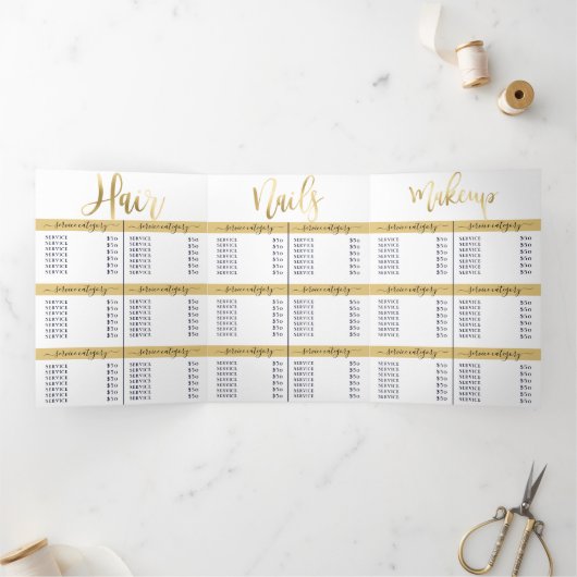 Eenvoudige Wit Goud Logo Salon Spa prijslijst Drieluik Uitnodiging (Binnen)