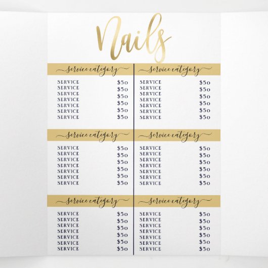 Eenvoudige Wit Goud Logo Salon Spa prijslijst Drieluik Uitnodiging (Binnenkant midden)