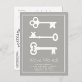 Eenvoudige Wit Grijs Minimale Sleutel Verhuisaanko Aankondigingskaart (Voorkant / Achterkant)