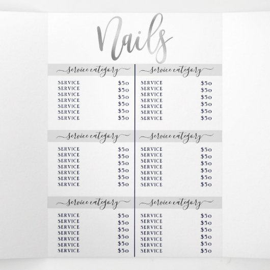 Eenvoudige Wit Zilveren Logo Salon Spa prijslijst Drieluik Uitnodiging (Binnenkant midden)