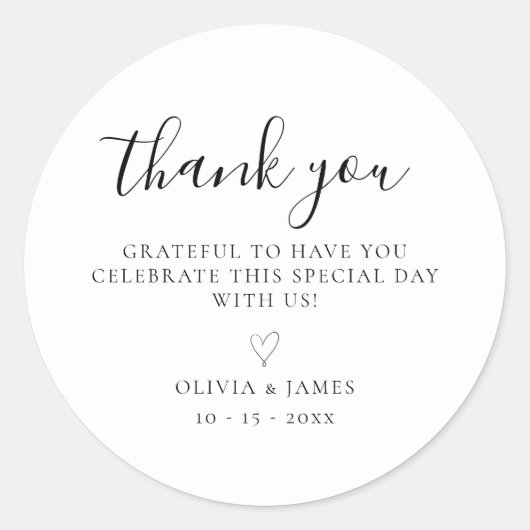 Eenvoudige wit & zwart minimalistische bruiloft Da Ronde Sticker (Voorkant)