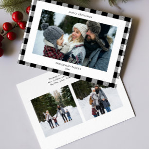 Eenvoudige Wit Zwart Plaid Border 3 Foto's Kerstmi Feestdagenkaart
