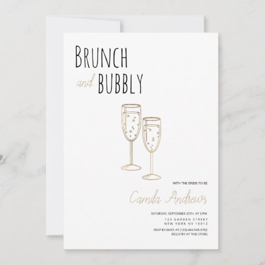 Eenvoudige witgouden brunch en bubble Vrijgezellen Kaart (Voorkant)
