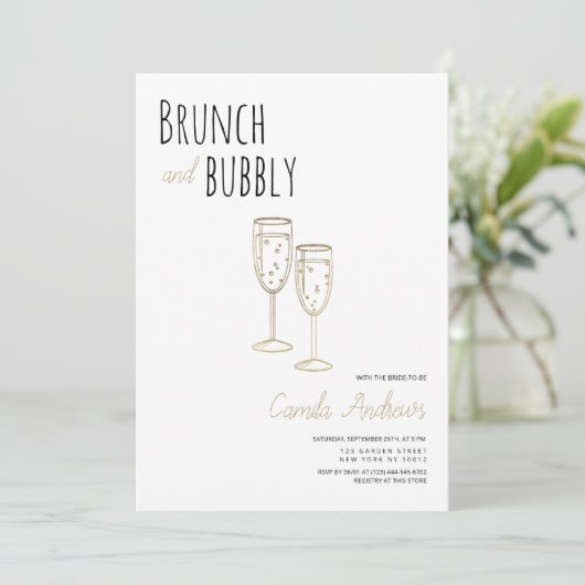 Eenvoudige witgouden brunch en bubble Vrijgezellen Kaart (Staand voorkant)