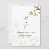 Eenvoudige witgouden glitter bloemen Save the Date Kaart (Voorkant)