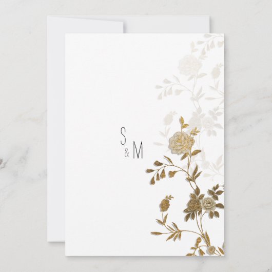 Eenvoudige witgouden glitter bloemen Save the Date Kaart (Achterkant)