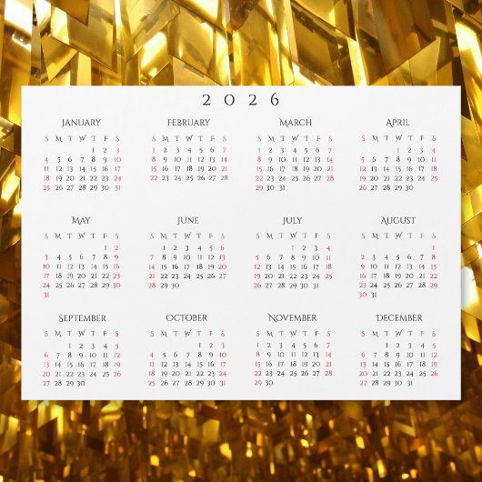 Eenvoudige Witte 2026 Jaarlijkse Kalender Magneet 