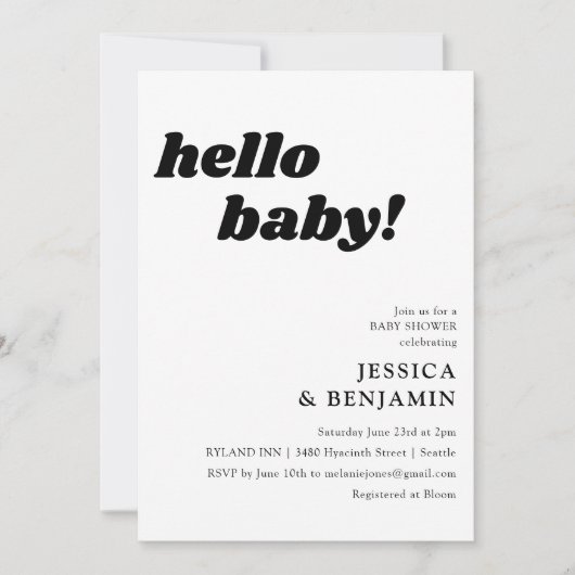 Eenvoudige witte achtergrond Hallo Baby shower Kaart (Voorkant)