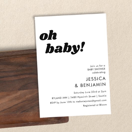 Eenvoudige witte achtergrond Modern Oh Baby shower Kaart
