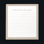Eenvoudige witte beige Typografische Naam Lank Notitieblok<br><div class="desc">Een professioneel bekleed notitieblok met een minimalistisch ontwerp in beige en wit. Aangepast monogram initiaal en naam op een eenvoudige witte achtergrond,  omgeven door een beige rand. Pas het gebruiken van de verstrekte gebieden aan of gebruik de "bericht"knoop om de ontwerper voor hulp te contacteren.</div>