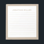 Eenvoudige witte beige Typografische Naam Lank Notitieblok<br><div class="desc">Een professioneel bekleed notitieblok met een minimalistisch ontwerp in beige en wit. Aangepast monogram initiaal en naam op een eenvoudige witte achtergrond,  omgeven door een beige rand. Pas het gebruiken van de verstrekte gebieden aan of gebruik de "bericht"knoop om de ontwerper voor hulp te contacteren.</div>
