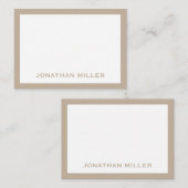 Eenvoudige witte beige Typografische Naam Notitiekaartje (Voorkant / Achterkant)
