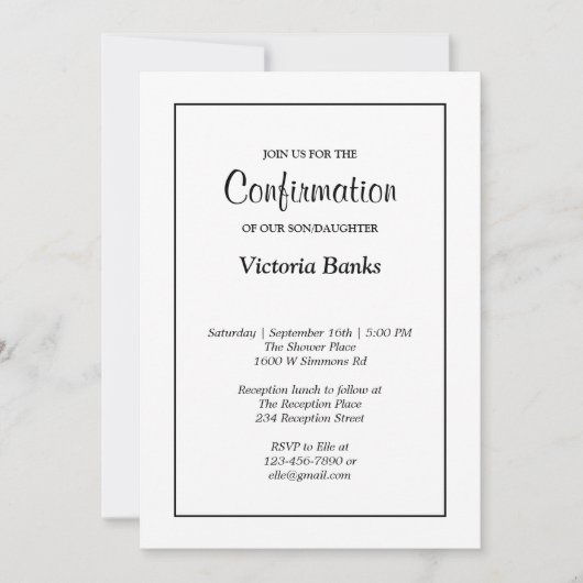 Eenvoudige, witte bevestiging uitnodiging (Voorkant)
