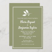 Eenvoudige witte bladeren. Dusty green formele bru Kaart (Voorkant / Achterkant)