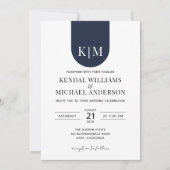 Eenvoudige witte blauwe elegante monogram bruiloft kaart (Voorkant)