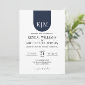 Eenvoudige witte blauwe elegante monogram bruiloft kaart (Staand voorkant)