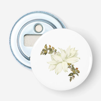 Eenvoudige Witte Bloem en Blad Button Flesopener