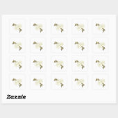 Eenvoudige Witte Bloem en Blad Vierkante Sticker (Vel)