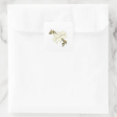 Eenvoudige Witte Bloem en Blad Vierkante Sticker (Tas)