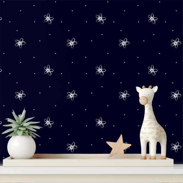 Eenvoudige witte bloem minimale blauwe bloemmotief behang (Creator heeft geüpload)