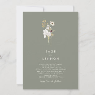 Eenvoudige witte bloem Sage Green Wedding Kaart