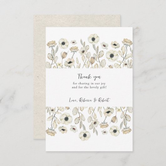 Eenvoudige Witte Bloemen baby shower dank u kaart (Voorkant / Achterkant)