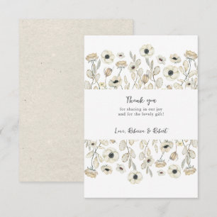 Eenvoudige Witte Bloemen baby shower dank u kaart