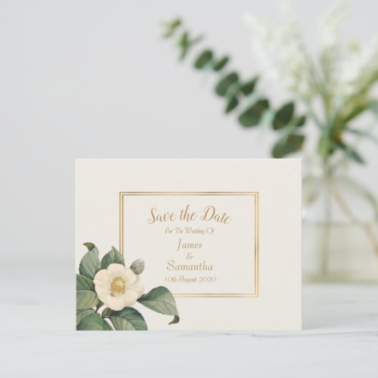 Eenvoudige witte bloemen | Bruiloft Bewaar de datu Aankondigingskaart (Staand voorkant)