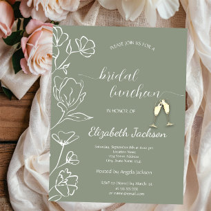 Eenvoudige Witte Bloemen Champagne Saliegroen Huwe Kaart