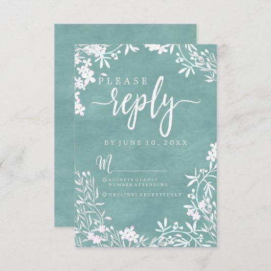 Eenvoudige witte bloemen elke kleur bruiloft antwo RSVP kaartje (Voorkant / Achterkant)