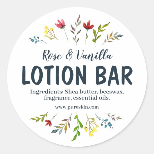Eenvoudige Witte Bloemen Handgemaakte Lotion Bar Ronde Sticker (Voorkant)
