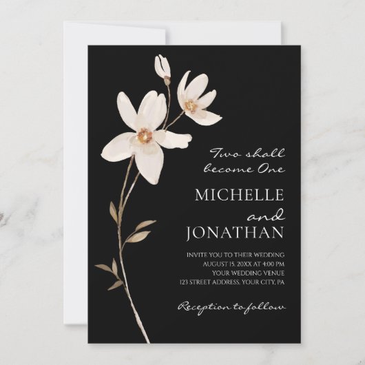 Eenvoudige witte bloemen op zwart Christelijk brui Kaart (Voorkant)