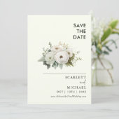 Eenvoudige witte bloemen sparen de datum kaart (Staand voorkant)