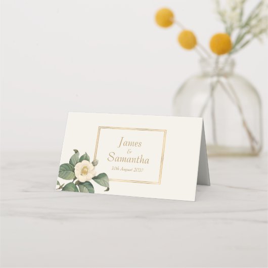 Eenvoudige witte bloemenillustratie | Trouwtafel Plaatskaartje (Achterkant)