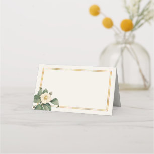 Eenvoudige witte bloemenillustratie   Trouwtafel Plaatskaartje