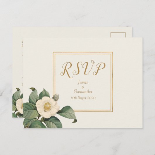 Eenvoudige witte bloemenveer | Bruiloft RSVP Brief Uitnodiging Briefkaart (Voorkant / Achterkant)